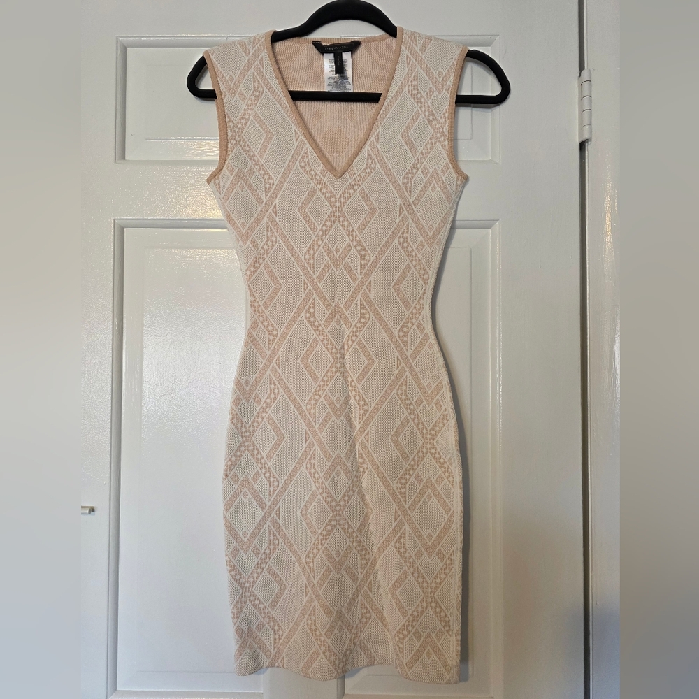 BCBGMaxAzria Cream Geometric Midi Dress